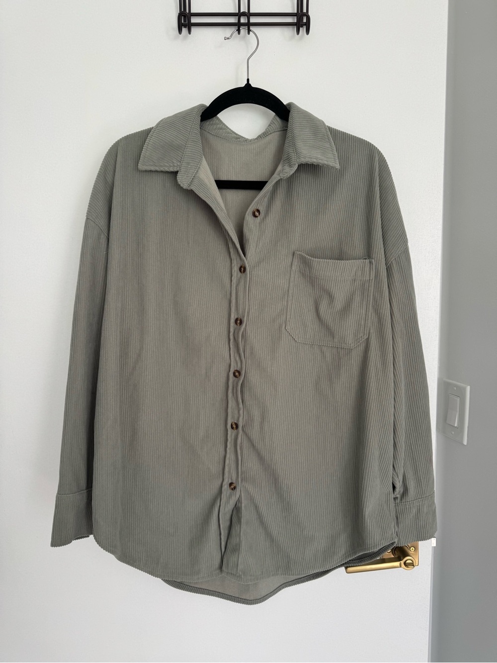 Women's Olive Green Corduroy Button-Down Shirt